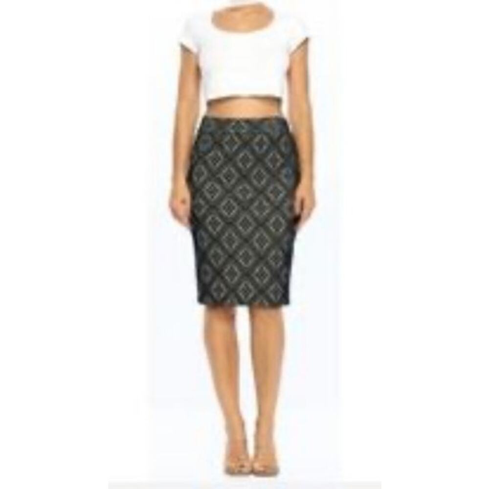 Talbots Lined Skirt Straight Pencil Black Geometric Back Zip Slit Wool Blend Sz6